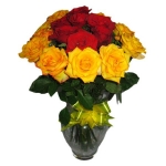 Yellow and Red Roses in Vase